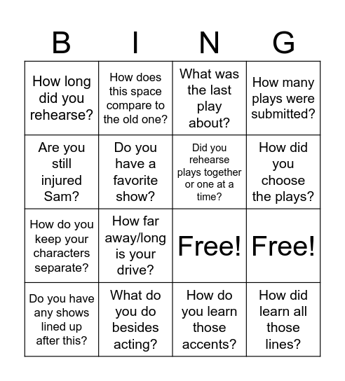 Theatre Bingo Card