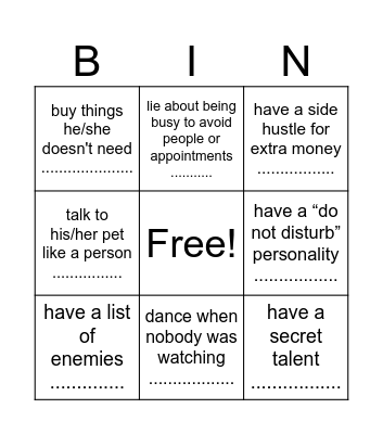 Untitled Bingo Card