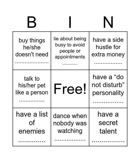 Untitled Bingo Card