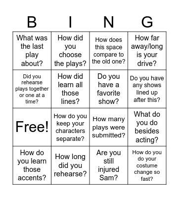 Talk back  Bingo Card