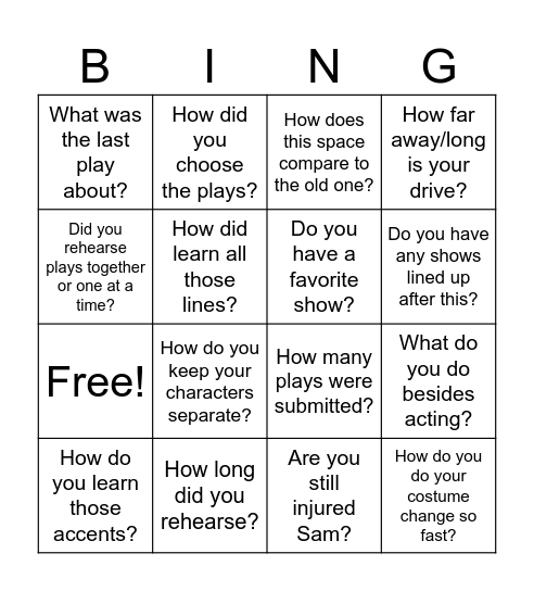 Talk back  Bingo Card