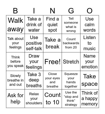 Anger Management Bingo Card