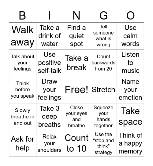 Anger Management Bingo Card