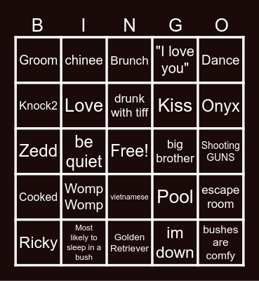 Tiff & RIcky's Bach Bingo Card