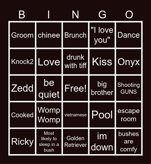 Tiff & RIcky's Bach Bingo Card