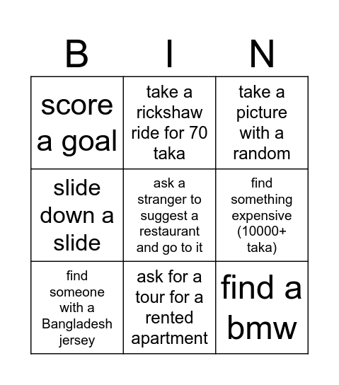 Balesh Bingo Card