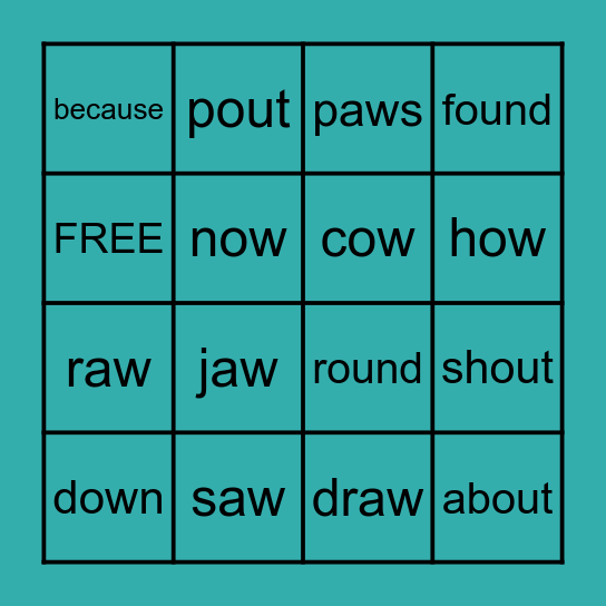 aw          ou             ow Bingo Card