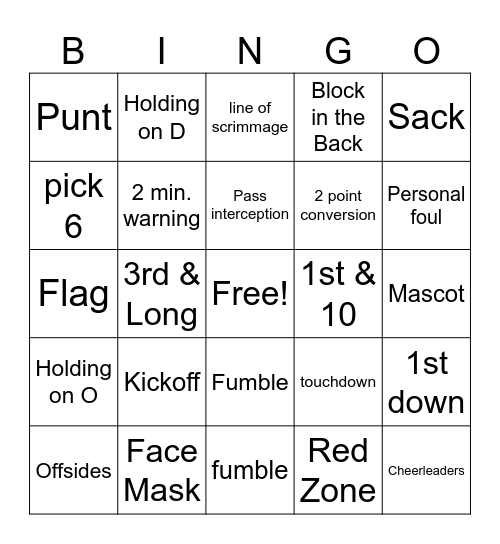 Football Bingo Card