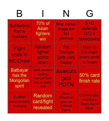 UFC CHINA BINGO Card
