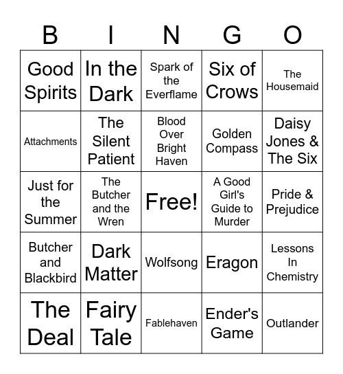 Bookish Bingo Card