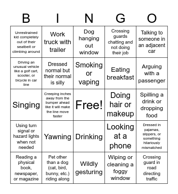 Carline Bingo Card