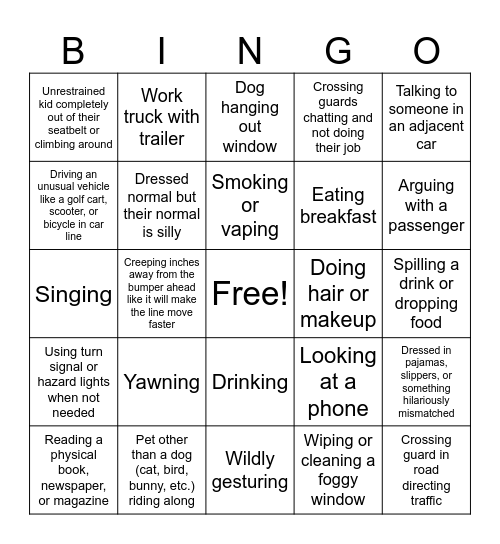 Carline Bingo Card