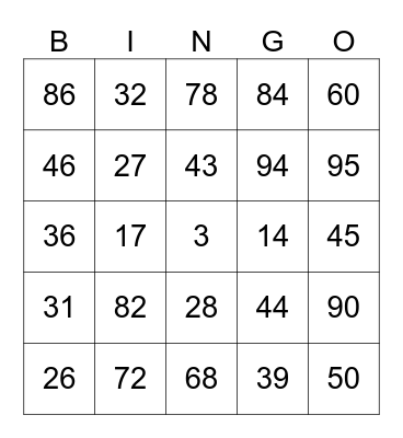 Spanish Bingo Card