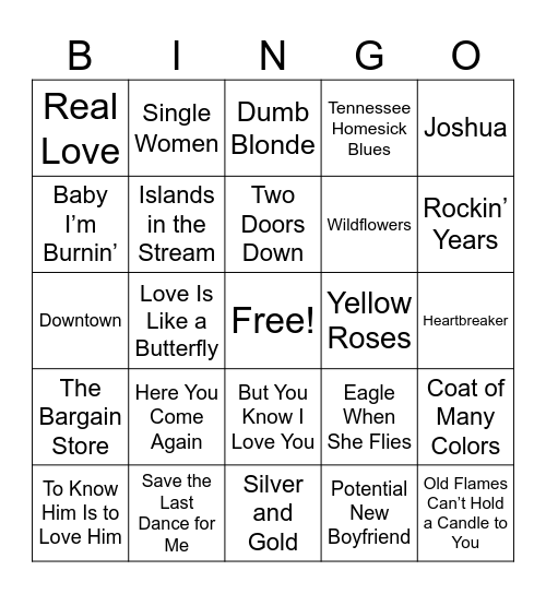 Dolly Parton Round Bingo Card