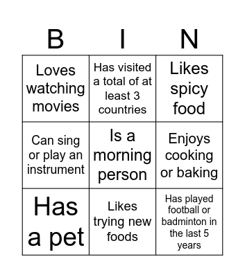 Team Dinner Bingo Card