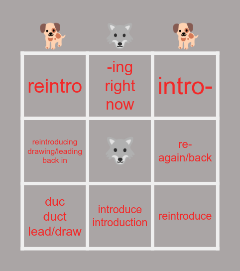 duc/duct = to lead, to draw Bingo Card