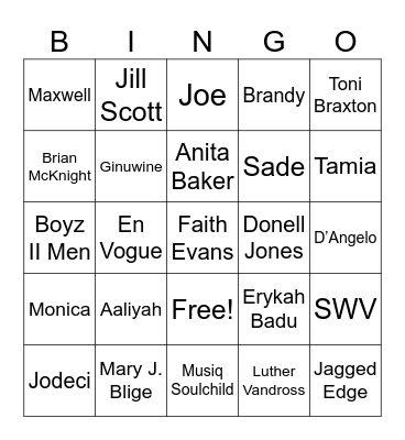 R&B Bingo Card