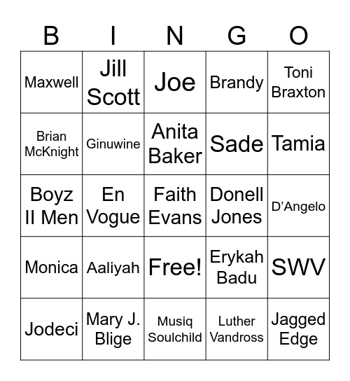 R&B Bingo Card