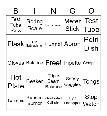 Science Tools and Lab Safety Bingo Card