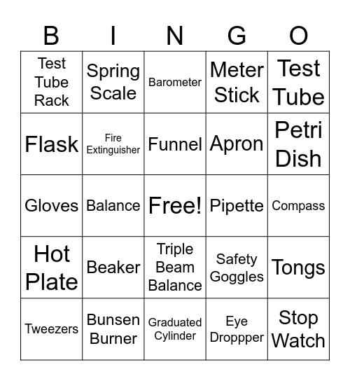Science Tools and Lab Safety Bingo Card