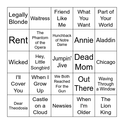 KFAD Broadway Bingo Card