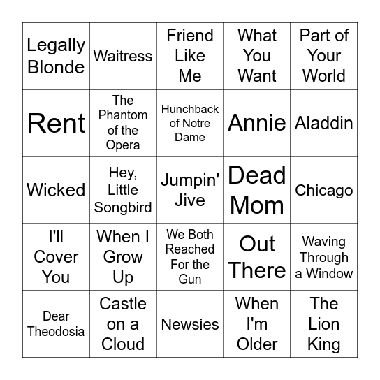 KFAD Broadway Bingo Card