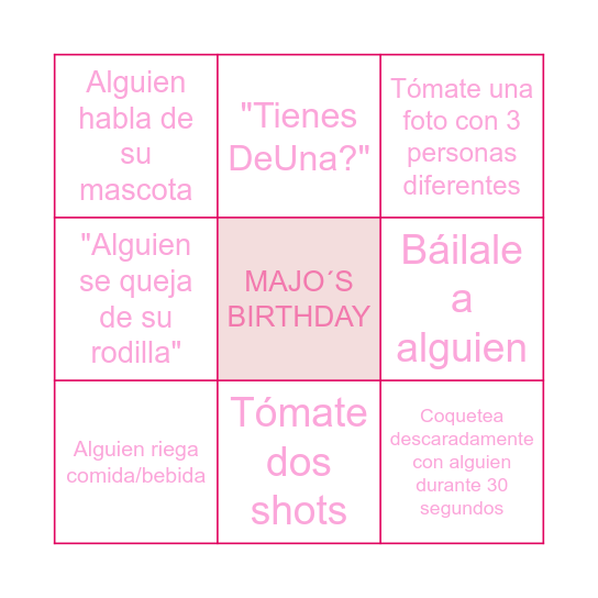 Majo´s Birthday Bingo Card