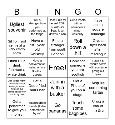 Joss' Stag Bingo Card