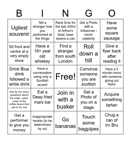 Joss' Stag Bingo Card