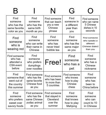 CSA Bingo Card