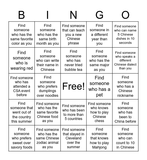 CSA Bingo Card