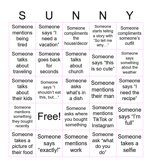 Summer Brunch Bingo Card