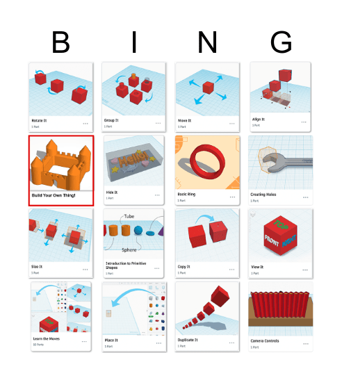 TINKERCAD BINGO Card