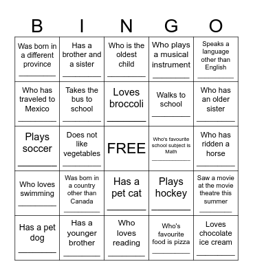 Find Someone Who Bingo Card