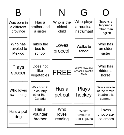 Find Someone Who Bingo Card