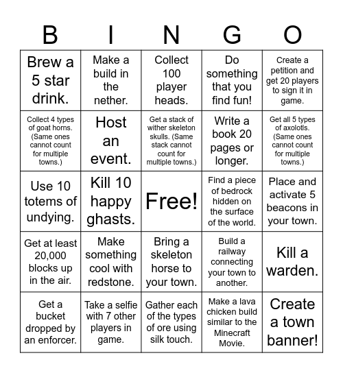 Camel Challenge Bingo Card
