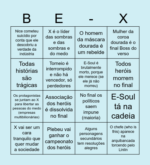 BE A HERO X Bingo Card
