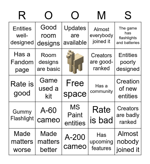 R.O.O.M.S. Bingo Card