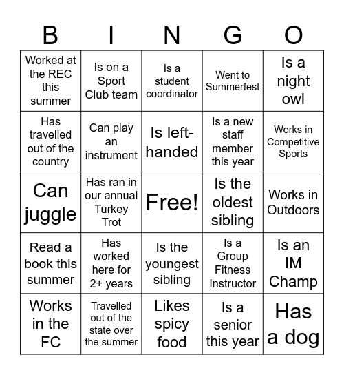 Human Bingo - Find Someone Who... Bingo Card