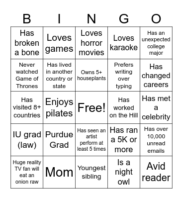 HWF Bingo Card