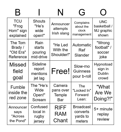 TCU Football Kickoff! Bingo Card