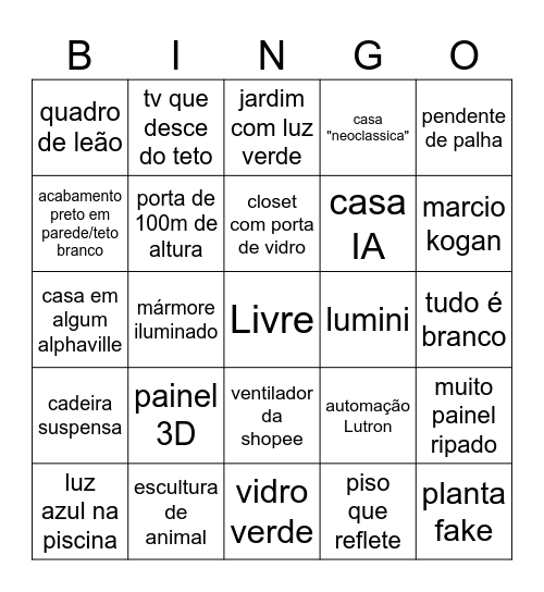 BINGO Casas TOP e Casas cafona Bingo Card
