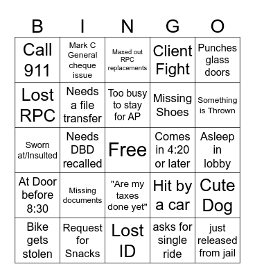 Cheque Day Bingo Card