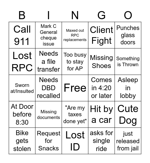 Cheque Day Bingo Card