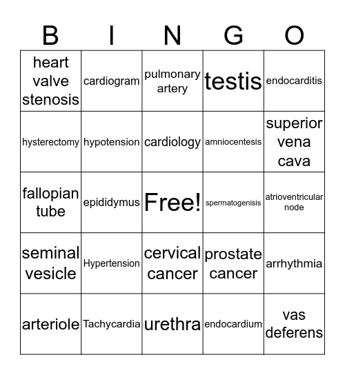 Medical Terminology - Part 2 Vocabulary Bingo Card