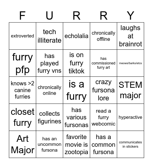Aztec Paws Furry Bingo Card
