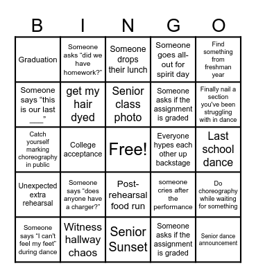 🎓 Senior Year Bingo Card