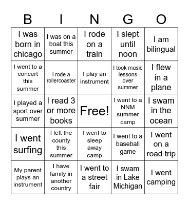 SUMMER BINGO Card