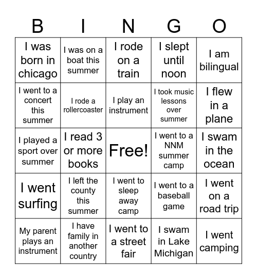 SUMMER BINGO Card