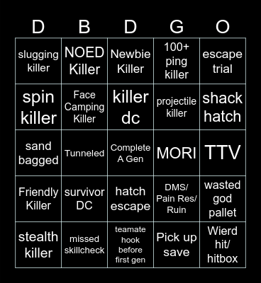 DBD Bingo Card